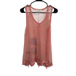 Simply Noelle Swimsuit Beach Cover Up Tank Top Pink Sz Small/Medium Mesh Lace